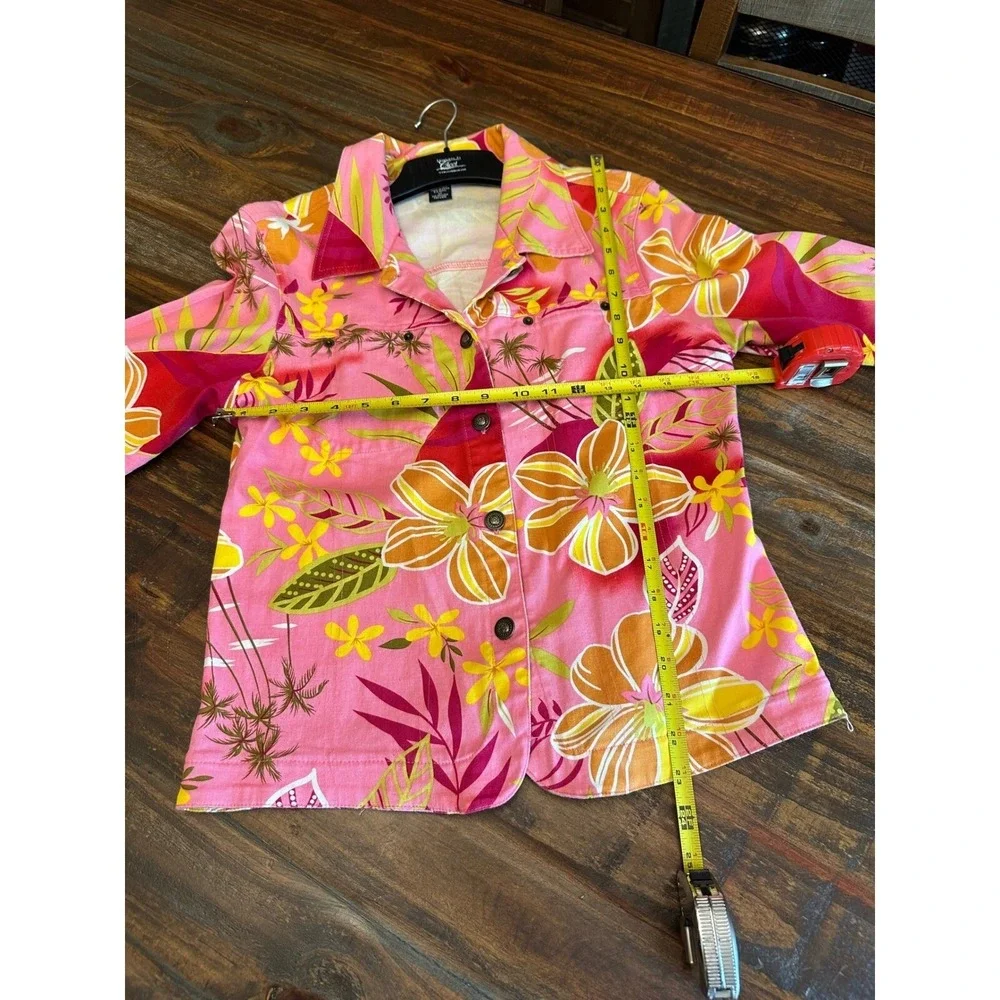 Blazer Tropical KAK TUS Creation by Cici Floral Button Down Print Pink‎ Medium